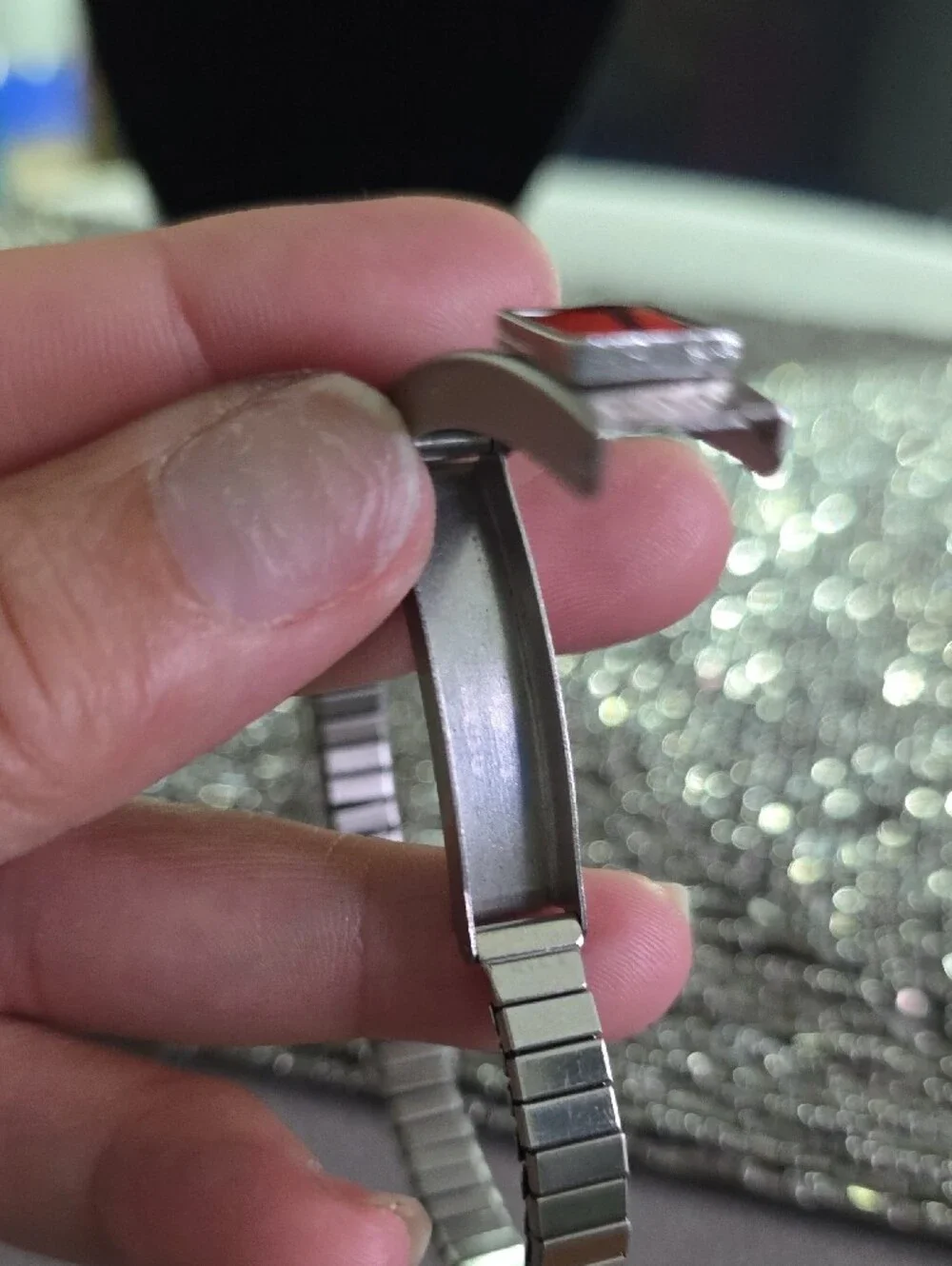 Vintage Stainless Steel Wristband with Red Inlay